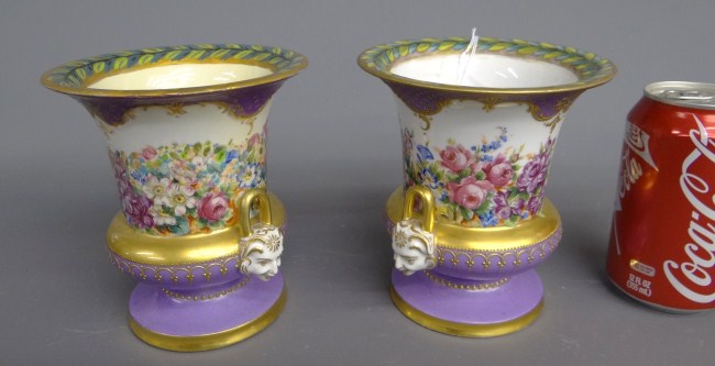 Pair early painted Dresden urns.