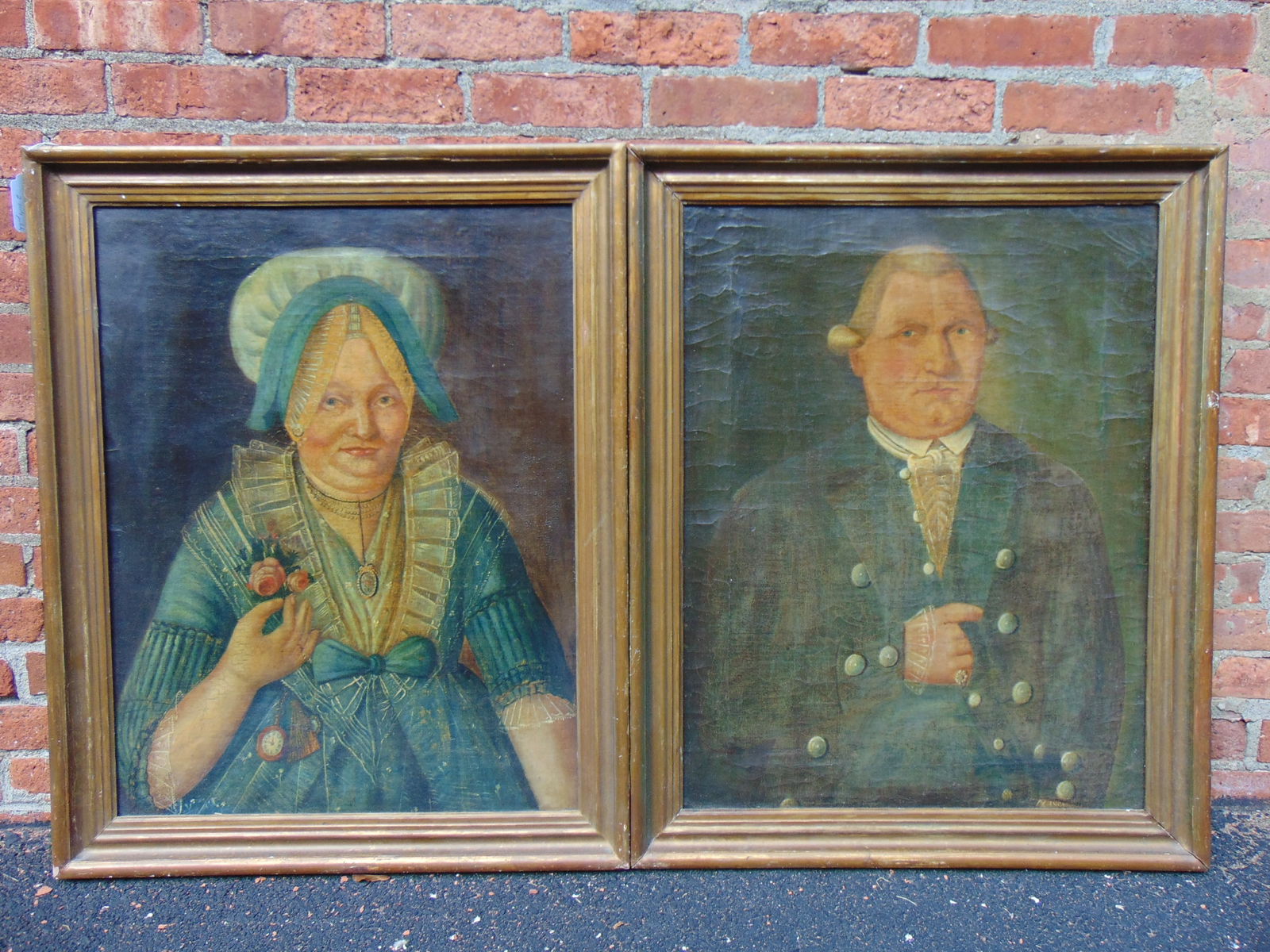 PAIR EARLY PAINTINGS, PORTRAITS,