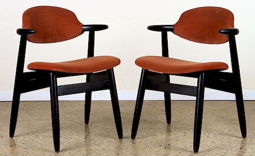 PAIR EBONIZED OAK ARM CHAIRS MANNER