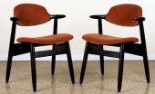 PAIR EBONIZED OAK ARM CHAIRS M