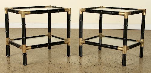 PAIR EBONIZED WOOD BRASS 2 TIER END