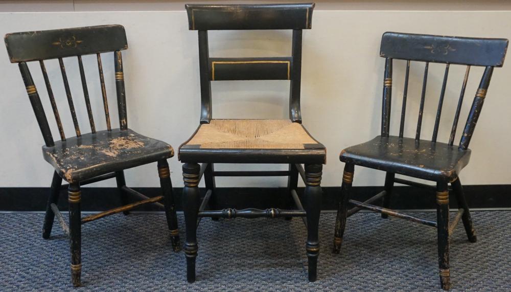 PAIR EBONIZED WOOD SIDE CHAIRS,