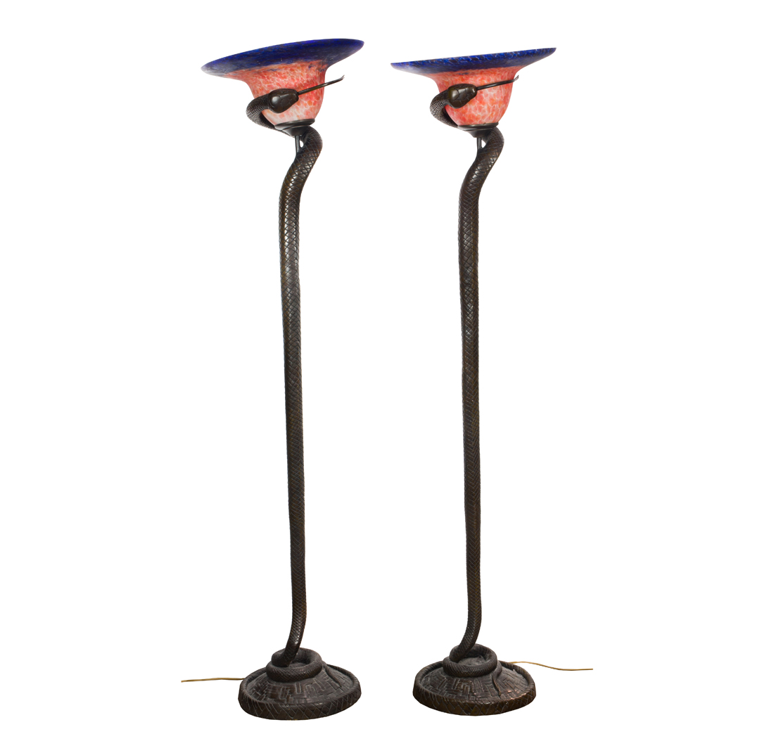 PAIR EDGAR BRANDT STYLE BRONZE
