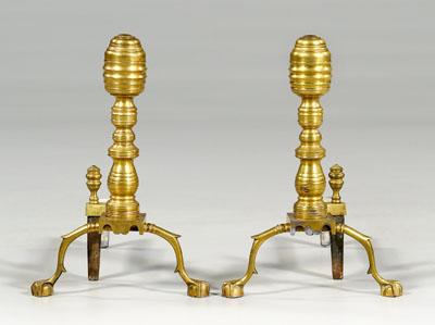 Pair Empire style brass andirons: