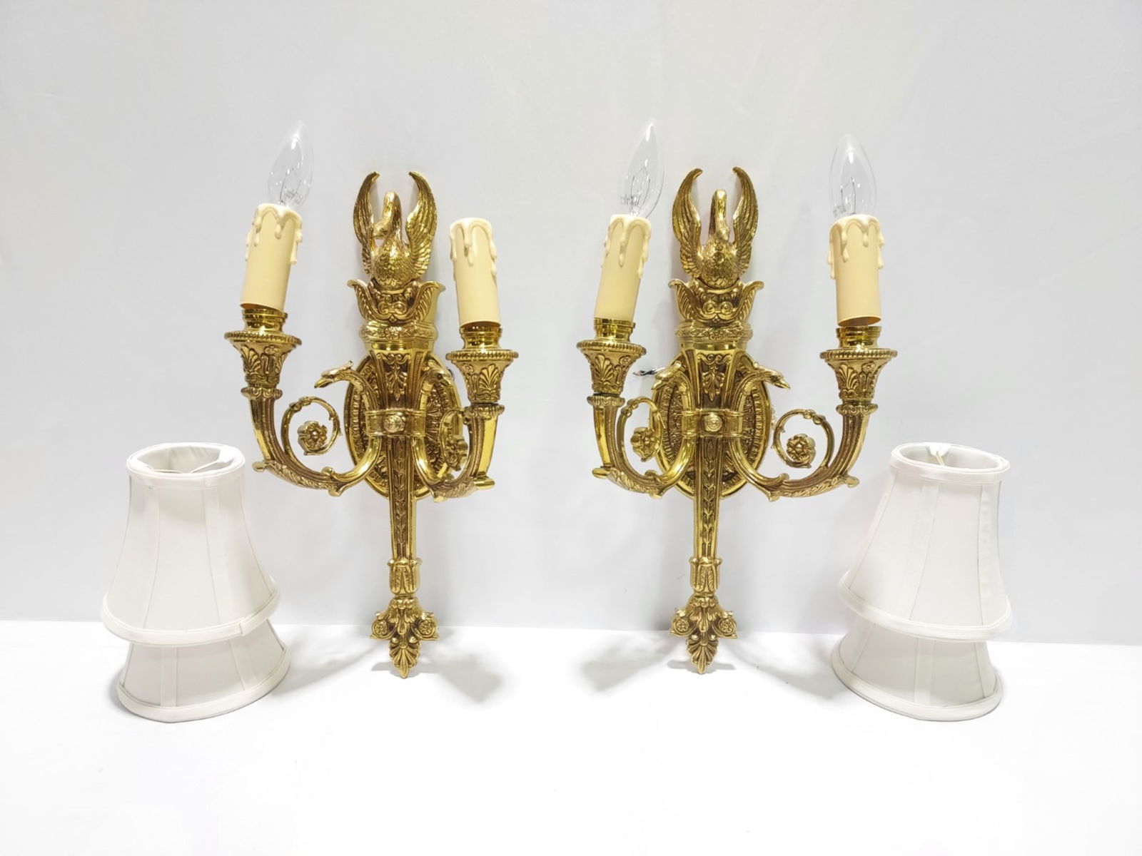 PAIR EMPIRE STYLE BRONZE SWAN
