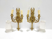 PAIR EMPIRE STYLE BRONZE SWAN
