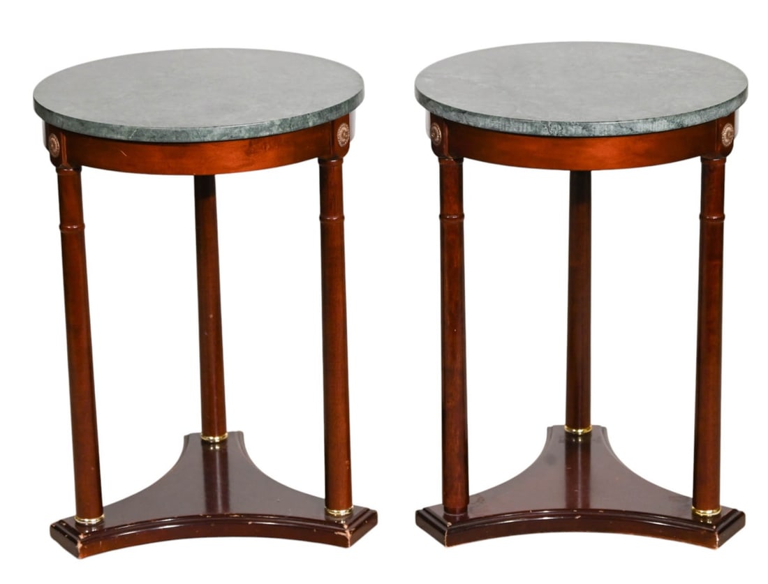 PAIR EMPIRE TRIPOD MARBLE TOP