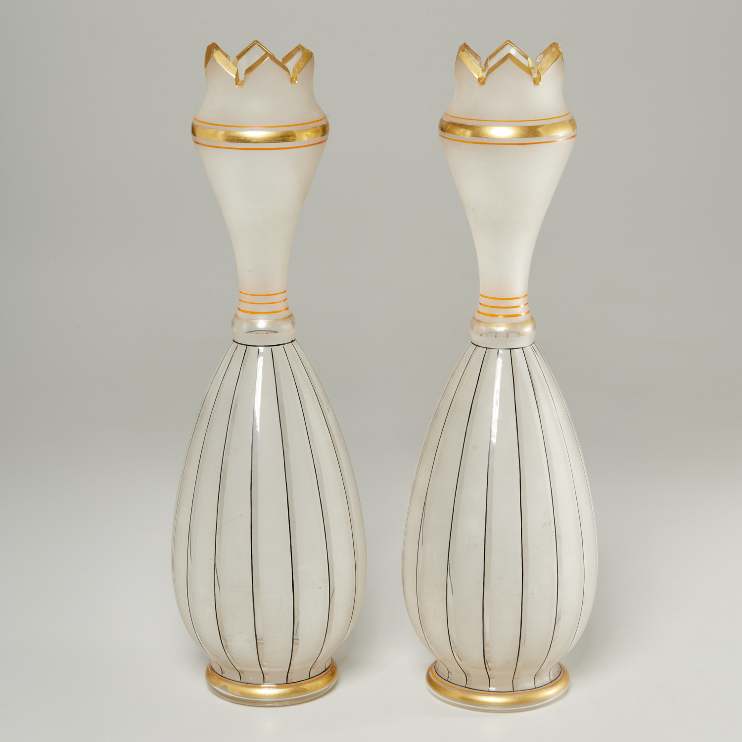 PAIR ENAMELED BRISTOL GLASS VASES
