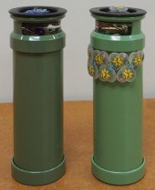 PAIR ENAMELED METAL CYLINDRICA