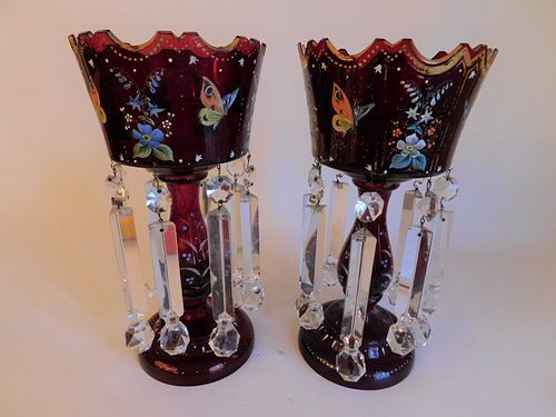 PAIR ENAMELED RUBY MANTLE