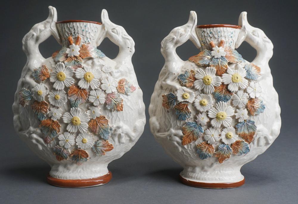 PAIR ENGLISH BARBOTINE MAJOLICA