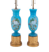 PAIR, ENGLISH BLUE OPALINE FLO