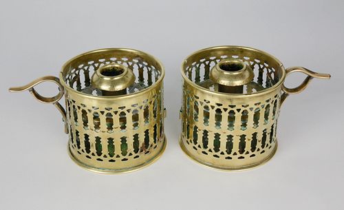 PAIR ENGLISH BRASS AND GLASS