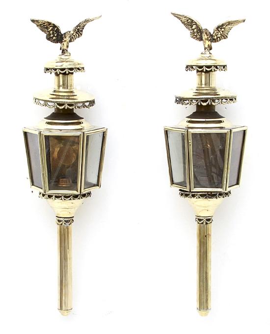 Pair English brass coach lamps late