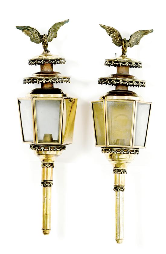 Pair English brass coach lanterns