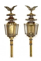 Pair English brass coach lante