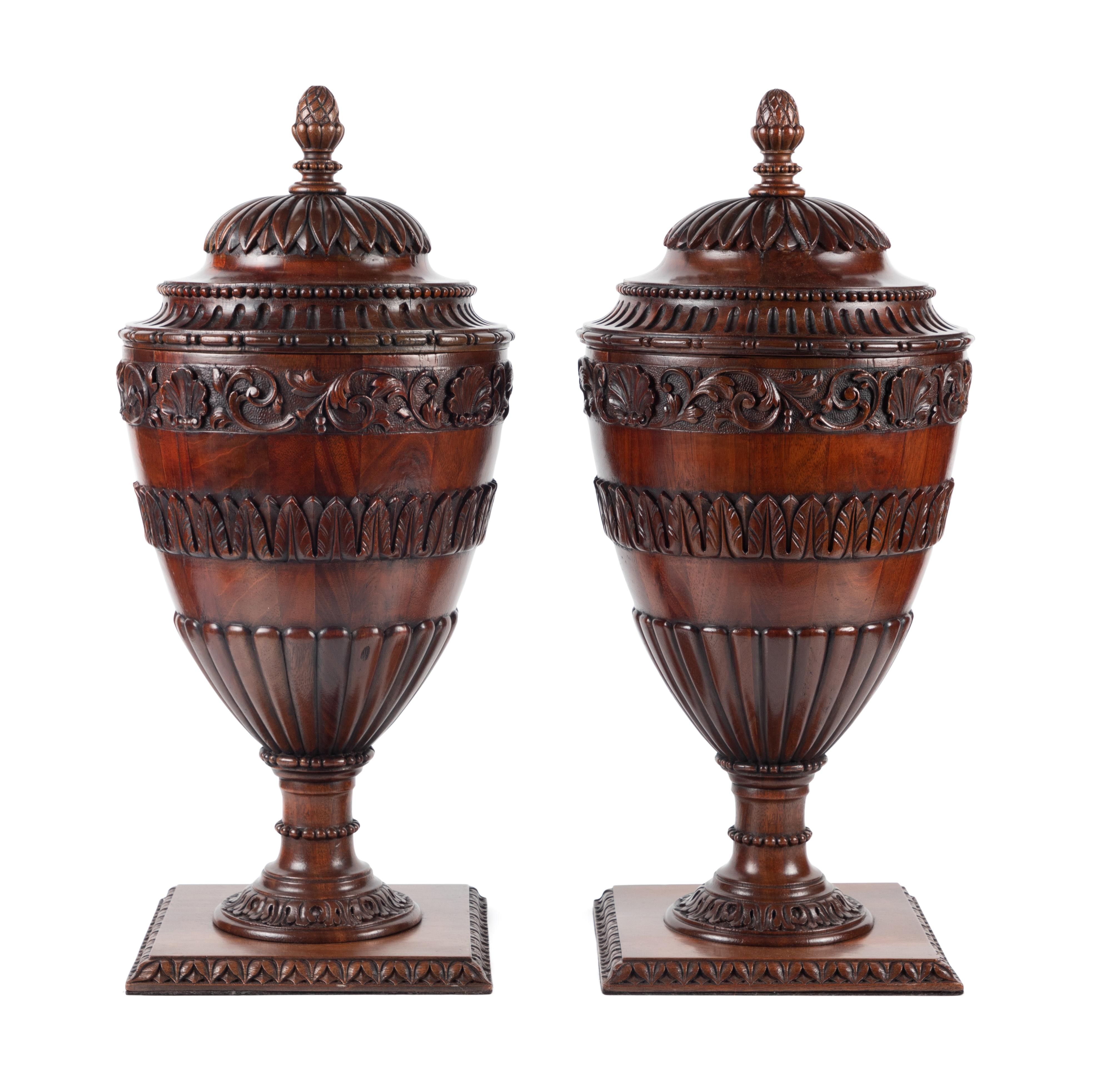 PAIR, ENGLISH CARVED MAHOGANY KNIFE