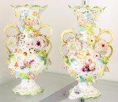 PAIR ENGLISH FLORAL ENCRUSTED