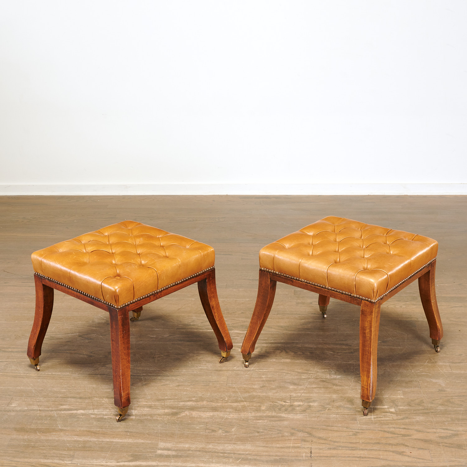 PAIR ENGLISH MAHOGANY LEATHER TOP
