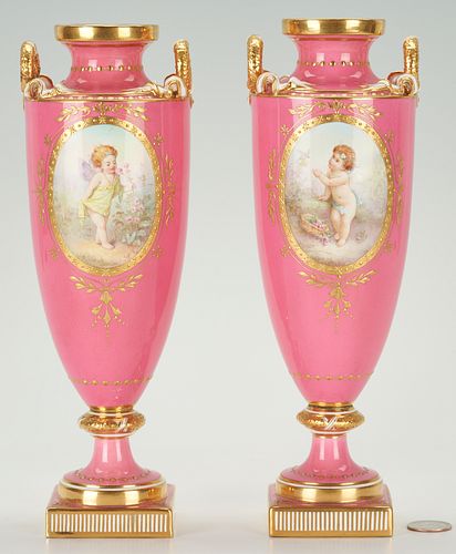 PAIR ENGLISH MINTON PORCELAIN VASES
