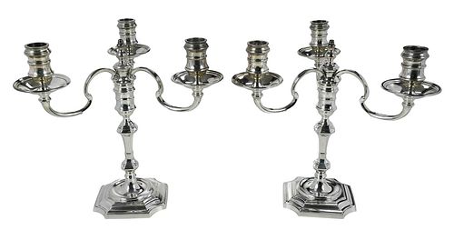 PAIR ENGLISH SILVER THREE ARM