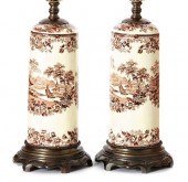 Pair English transferware cani