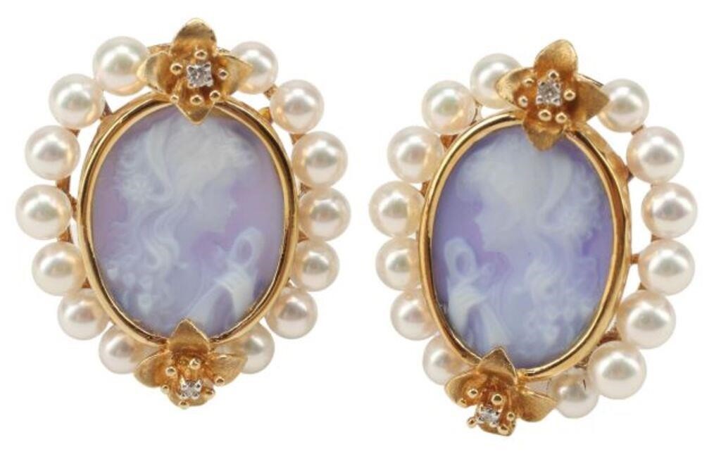 (PAIR) ESTATE 14KT GOLD CAMEO &