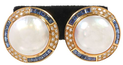 (PAIR) ESTATE 18KT GOLD BLUE