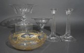 PAIR ETCHED GLASS CANDLESTICKS