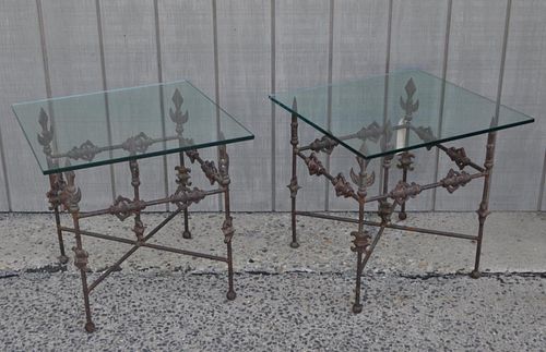 PAIR ETRUSCAN STYLE GLASS TOP