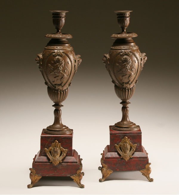 Pair European gilt metal and marble