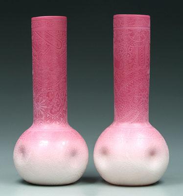 Pair exceptional peachblow vases: