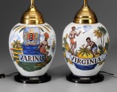 Pair Faience Lamp Bases Contin