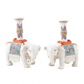 PAIR FAMILLE ROSE ELEPHANT JOS
