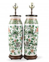PAIR FAMILLE VERTE VASE W/ FLO