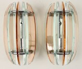 PAIR FAN FORM GLASS SCONCES MA