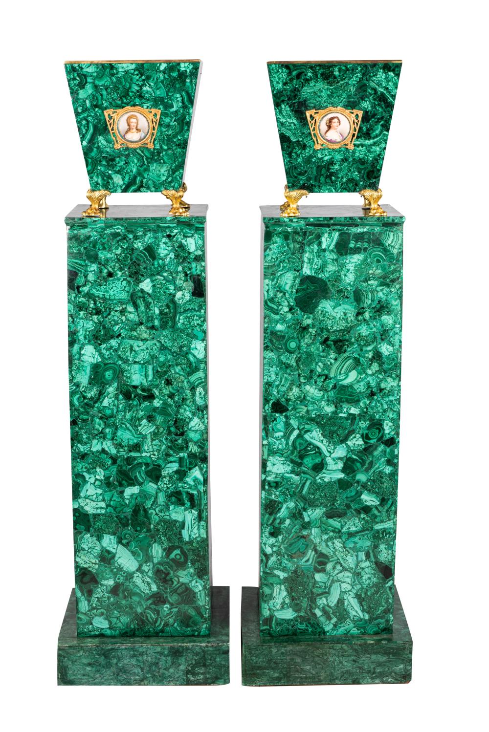 PAIR FAUX MALACHITE PLANTERS ON