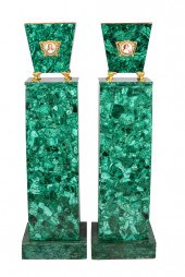 PAIR FAUX MALACHITE PLANTERS O