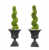 PAIR FAUX SPIRAL TOPIARIES IN