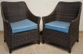 PAIR FAUX WICKER LOUNGE CHAIRS