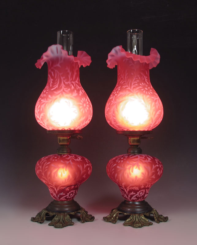 PAIR FENTON CRANBERRY SATIN GLASS