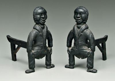 Pair figural black andirons: cast