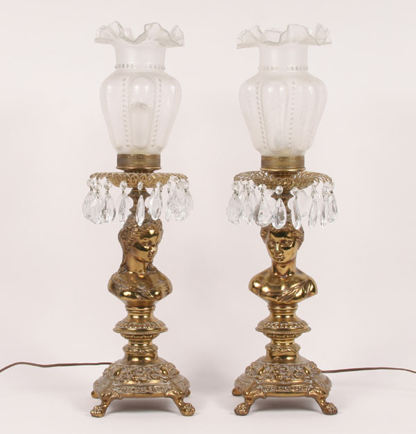 Pair Figural Brass banquet lamps