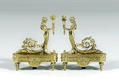 Pair figural brass chenet: polished