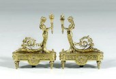 Pair figural brass chenet: pol