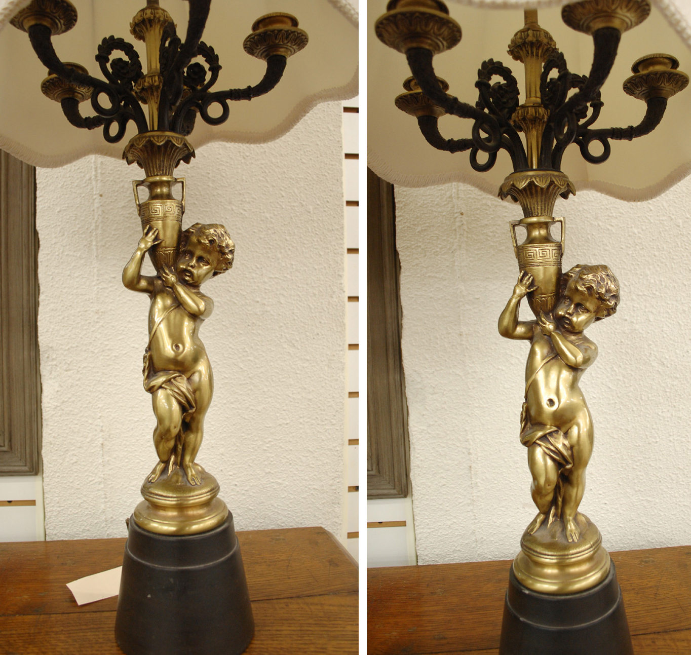 PAIR FIGURAL BRASS TABLE LAMPS.