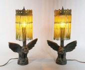 PAIR FIGURAL CAST METAL GARGOY