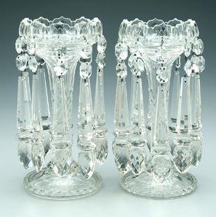 Pair fine cut glass lusters: cut