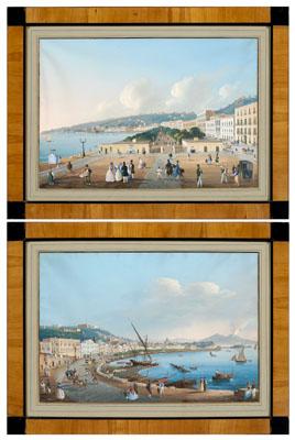 Pair fine Italian gouaches: two