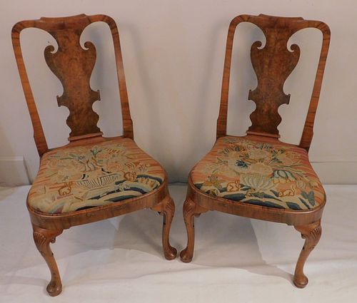 PAIR FINE QUEEN ANNE CHAIRSPair